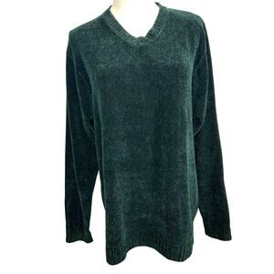 Vintage Chereskin Forest Green Chenille Velour V-Neck Sweater Large
